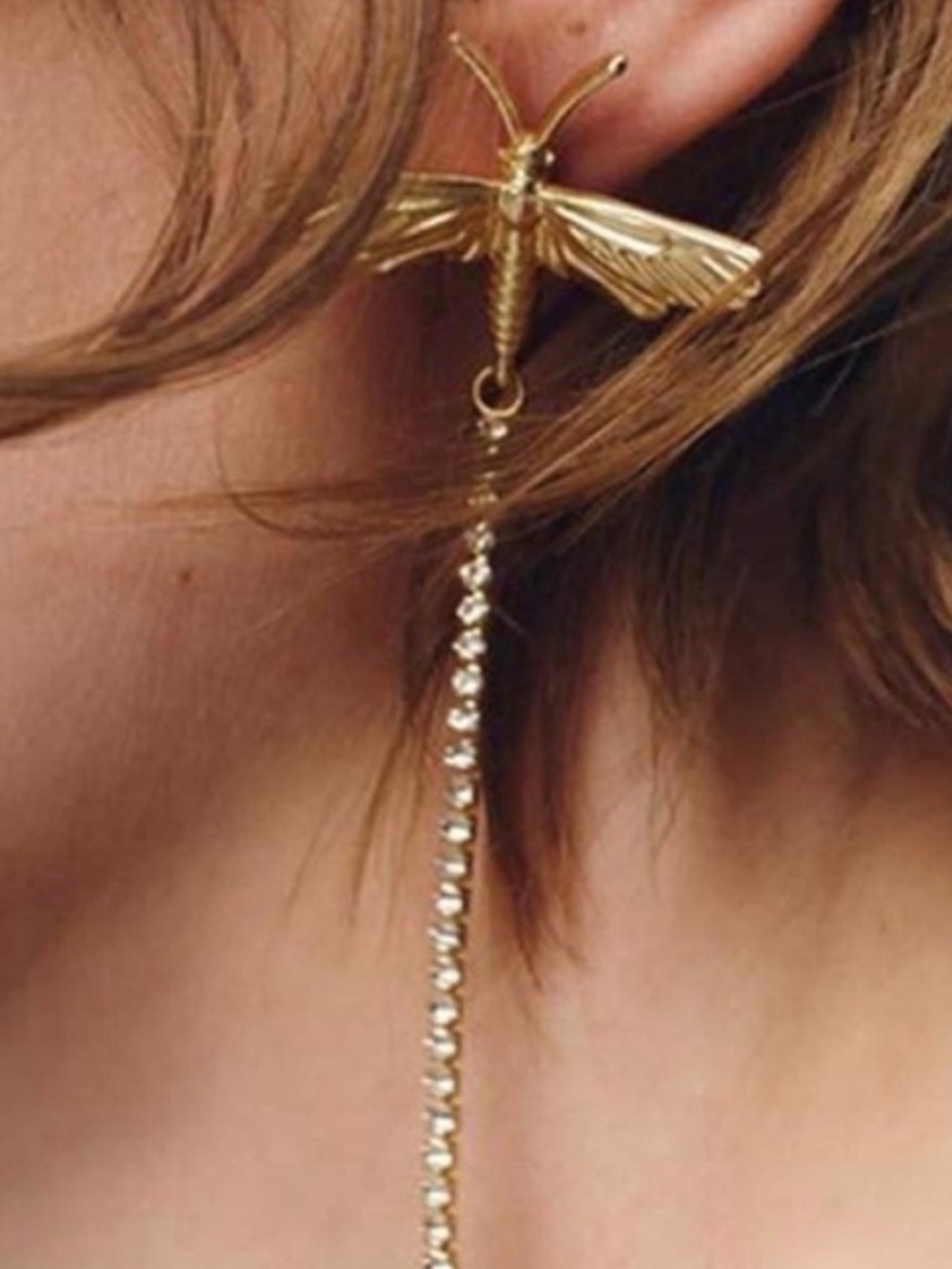 New! Gold Dragonfly Rhinestone Tassel Earrings (3030) NWOT